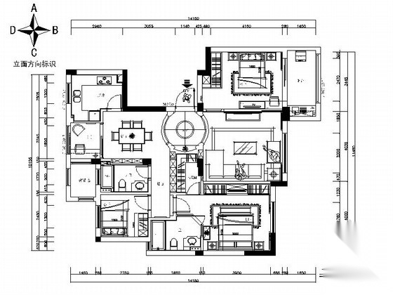 高档住宅区简欧风情四居室装修施工图（含效果） 平层