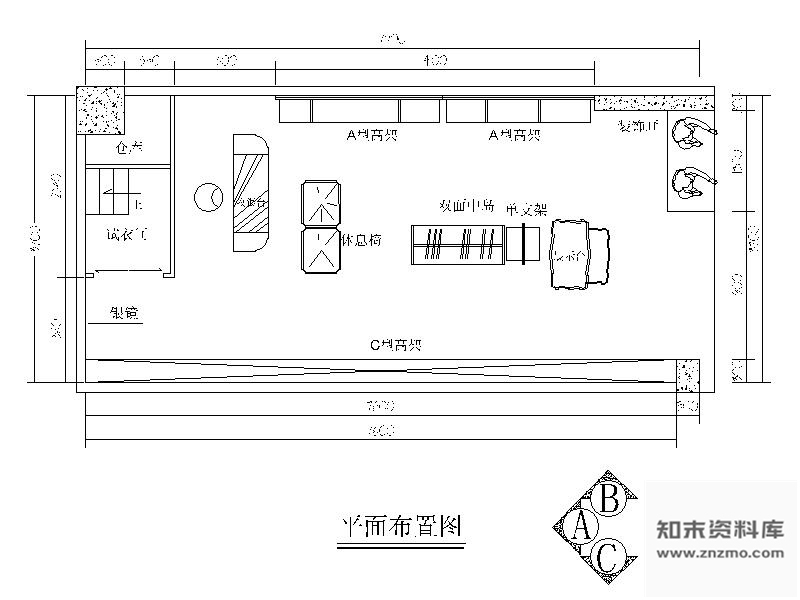 施工图某服饰专柜展示室内装修图