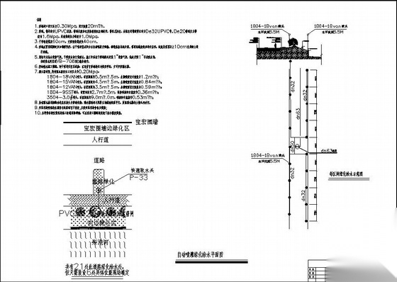 扬州某工业园自动喷灌绿化给水平面图 园林景观给排水