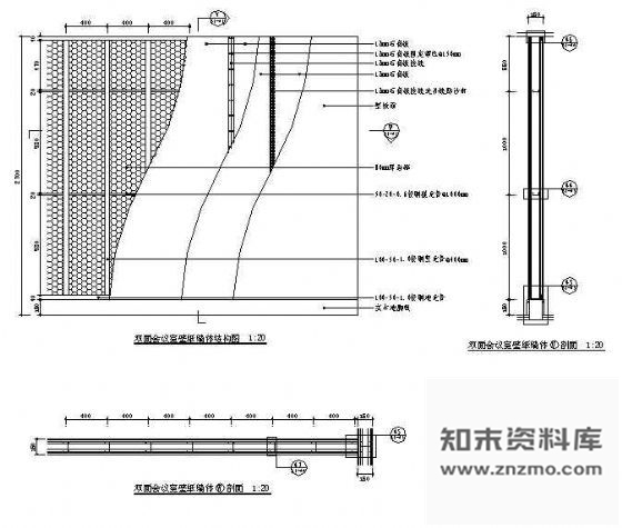 图块/节点双面会议室壁纸墙体结构图