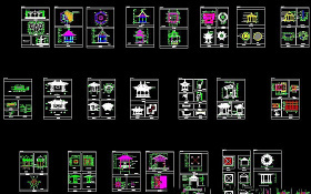 多种仿古木亭圆亭CAD施工图纸