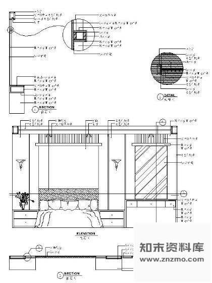 图块/节点卧室床背景详图Ⅲ