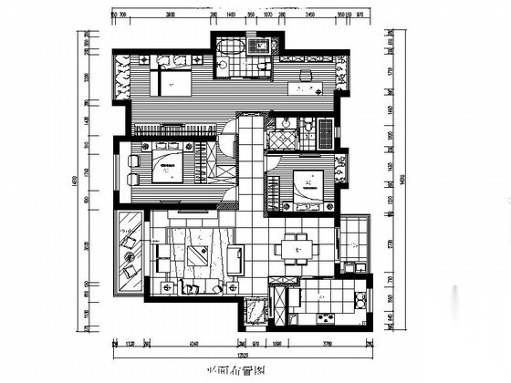 [宁波]现代四居室住宅室内装修施工图（含效果） 平层