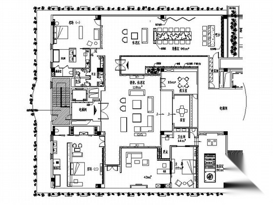 [江苏]新中式豪华高档套房装修设计CAD施工图（含效果... 客房