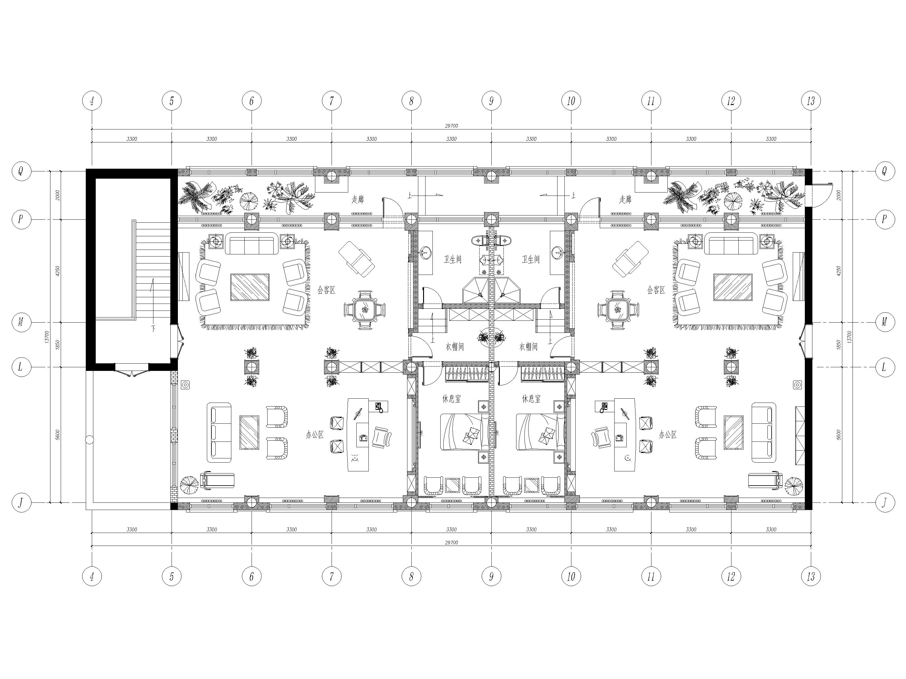 [北京]350㎡领导办公室设计施工图+SU模型