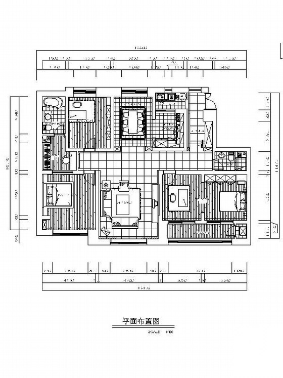 韩式三居室样板间装修竣工图 平层