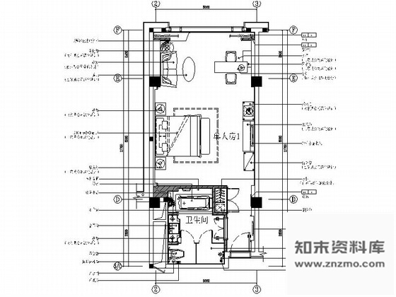 施工图江苏豪华酒店贵宾楼单人房室内装修设计CAD施工图