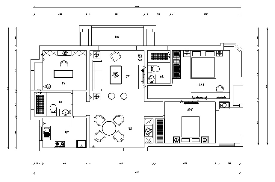 [江苏]美式风格A户型样板房设计施工图（附效果图） 平层