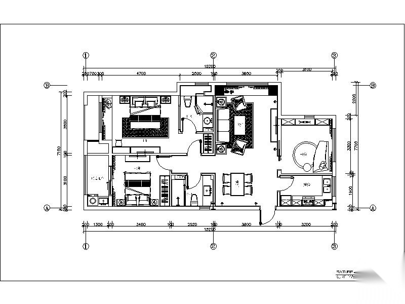 [杭州]欧式两居样板间室内设计施工图（含效果图+实景... 平层