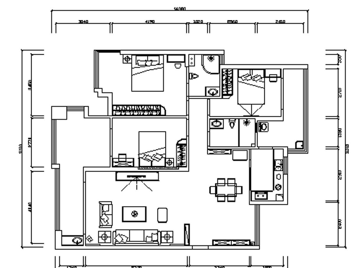 家装住宅室内装修CAD施工图  装修工程图 平层