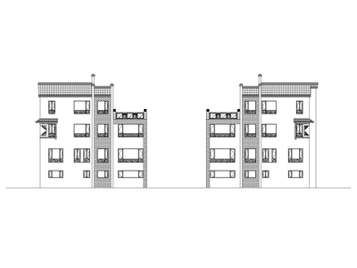 中式风格四合院住宅建筑方案设计施工图（CAD+效果图）