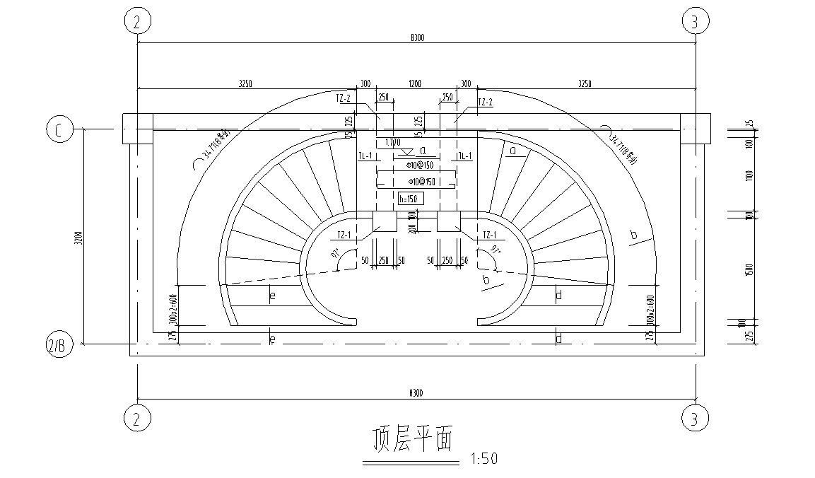 椭圆旋转混凝土楼梯结构施工图（CAD） 混凝土节点