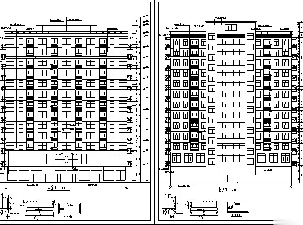 7套商住综合楼建筑设计方案初设图CAD