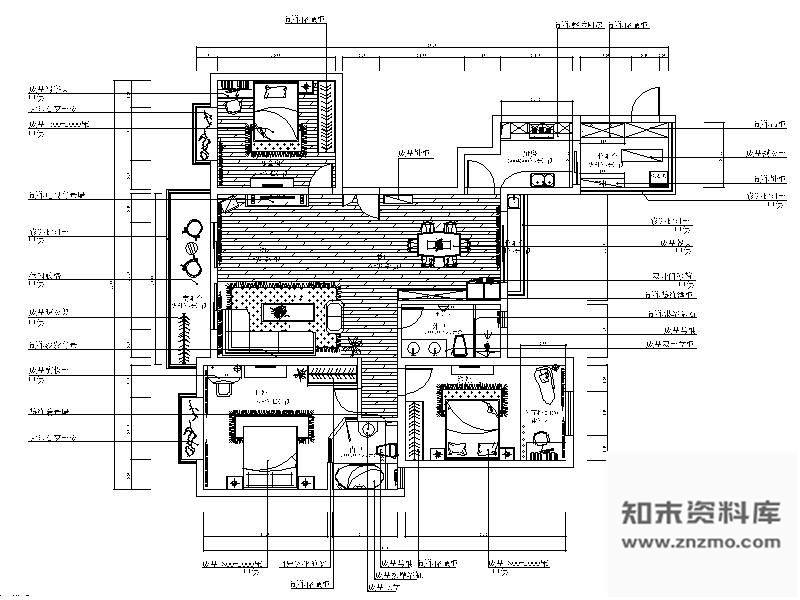 图块/节点现代三室两厅户型平面图