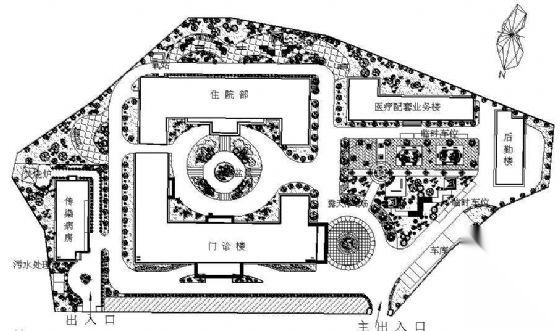 贵州某县医院绿化设计平面图 医院疗养景观