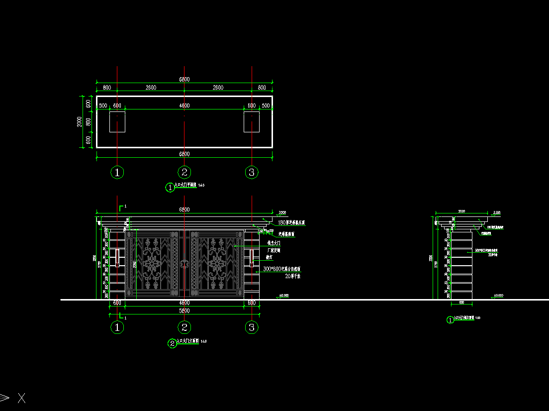 cad别墅庭院大门做法详图 通用节点