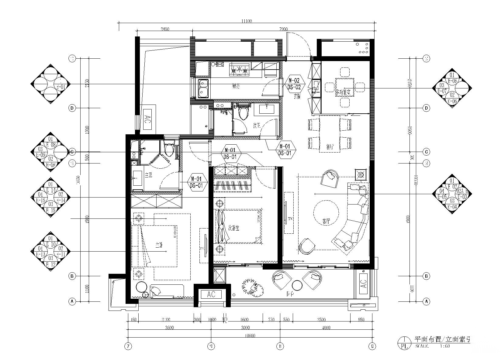 96㎡刚需D户型样板间施工图