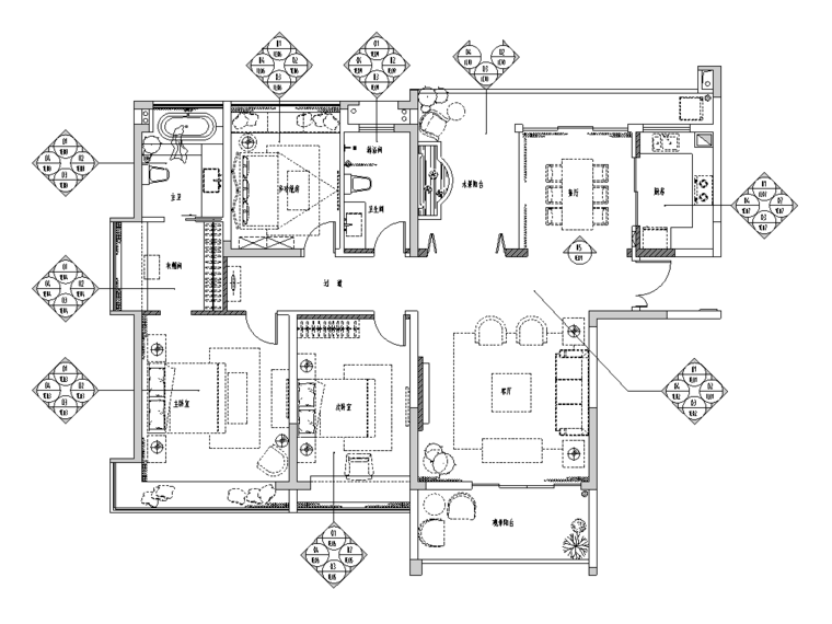 [广东]东莞某住宅样板房D3户型施工图 平层