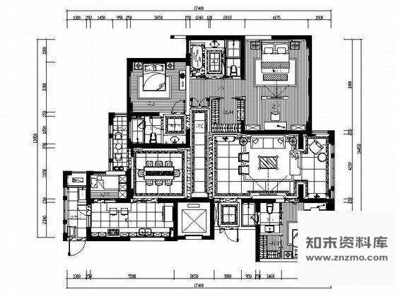 施工图西安北城首席豪宅简欧四居室样板间装修施工图含效果 别墅