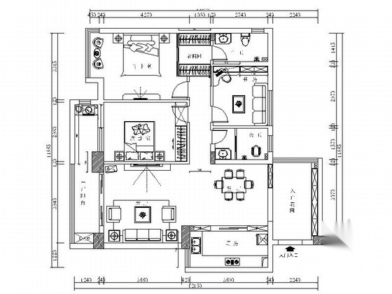 [荆门]精致新中式风格三居室样板间CAD装修施工图（含效... 平层