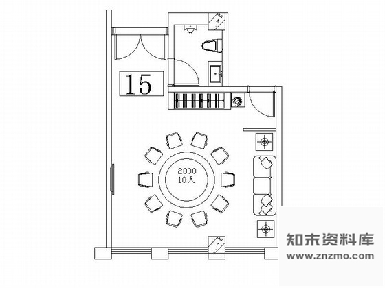 施工图树榴皮饰面装饰会所包厢装修图