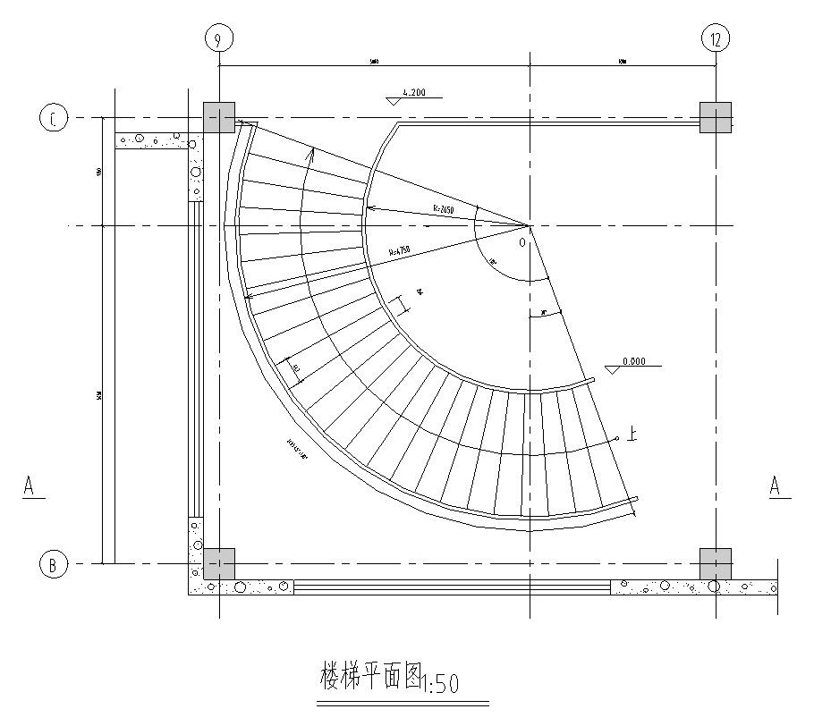 单层扇形旋转混凝土楼梯结构施工图（CAD） 混凝土节点