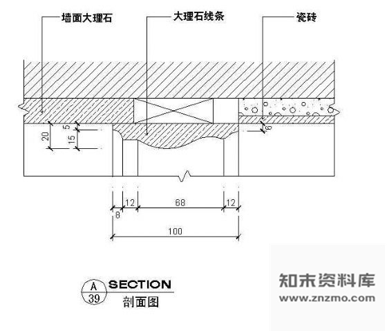 图块/节点瓷砖于理石的衔接大样