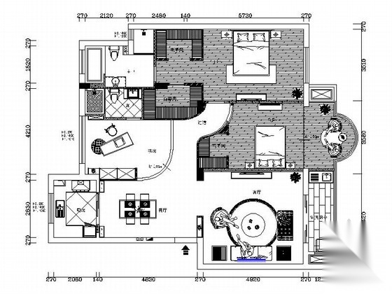 [上海]精品现代三居室样板间室内设计装修施工图 平层