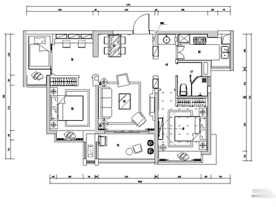 地中海风格三居室住宅设计施工图（附效果图+模型） 平层