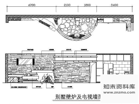 图块/节点别墅壁炉及电视墙立面