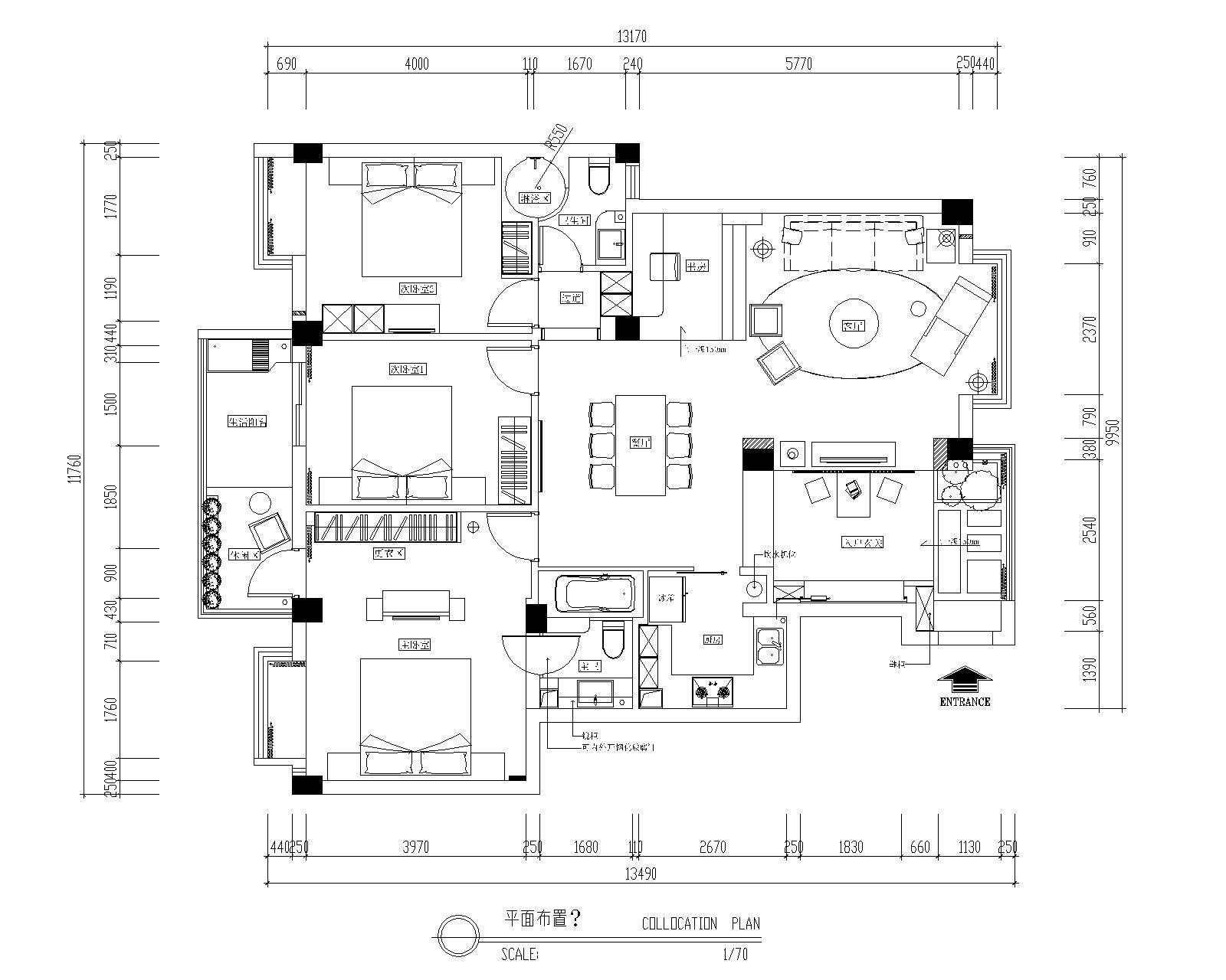 韵味十足简约现代四居室样板间CAD施工图（含效果） 平层