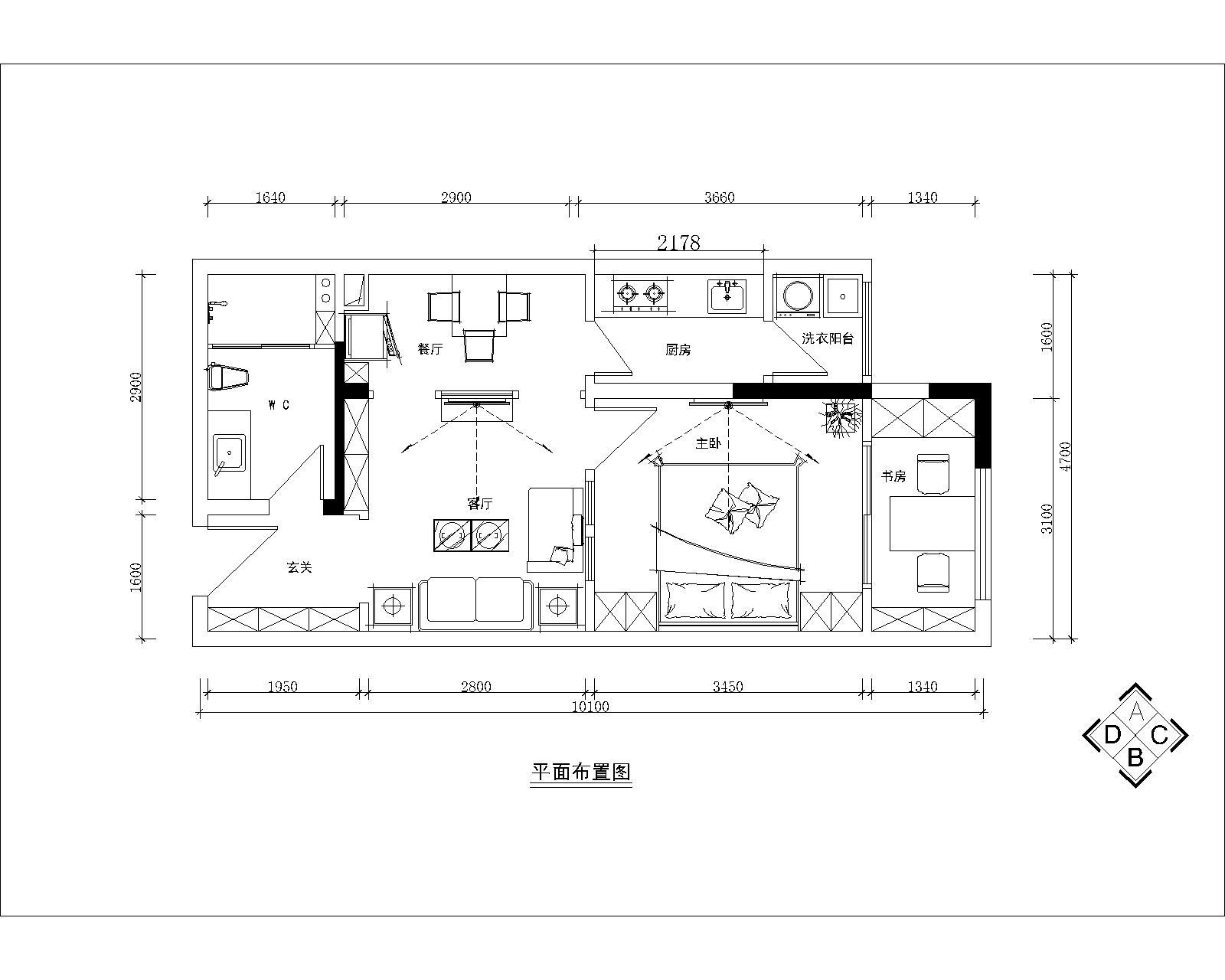 花园洋房简约欧式风格两居室室内装修施工图（含效果） 平层