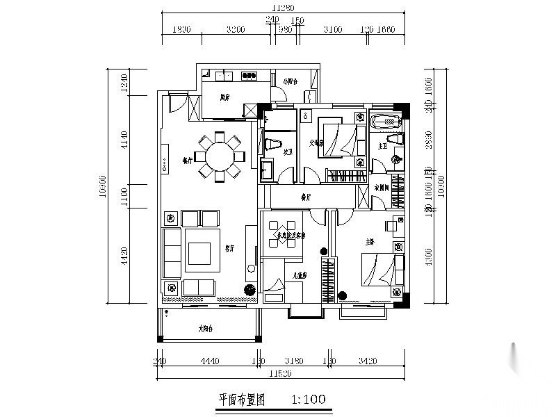 [东莞]三居室装修施工图 平层