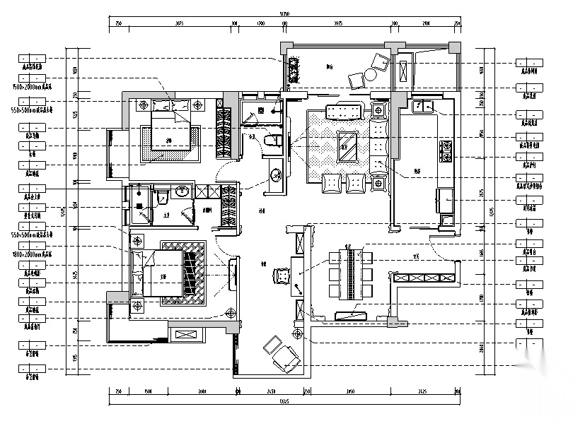 [湖北]大润发汽车新城B户型样板房设计施工图（附效果图... 平层