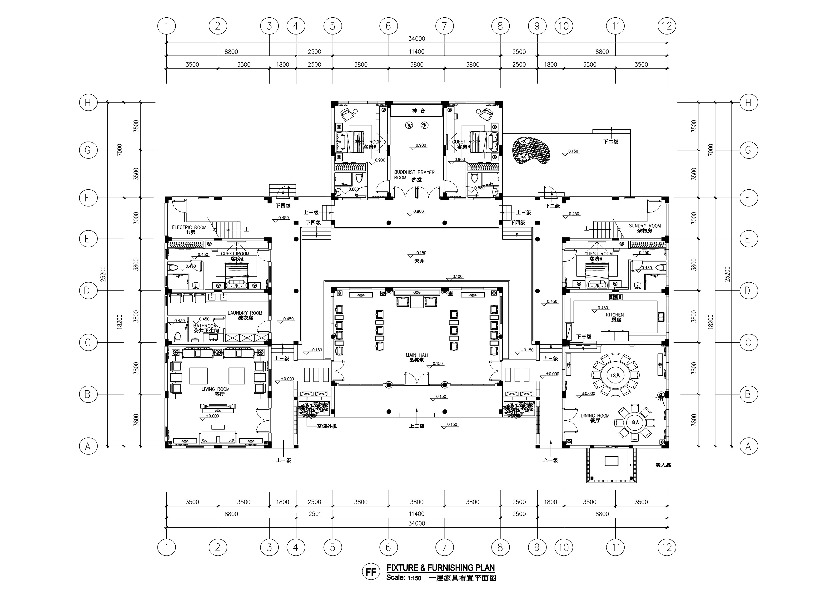 中式风格别墅室内装修施工图+效果图