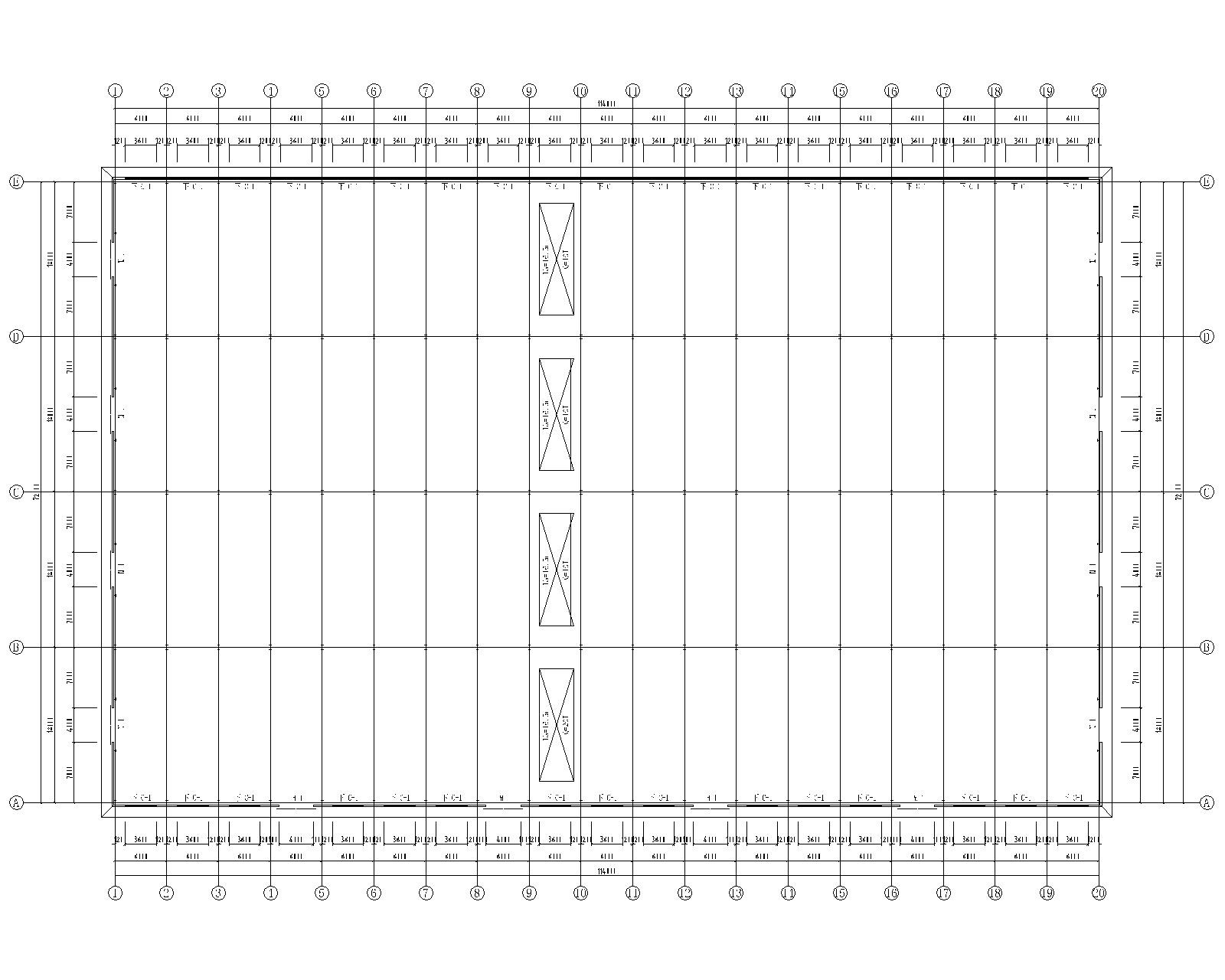 72米四跨钢结构厂房结构施工图（CAD）