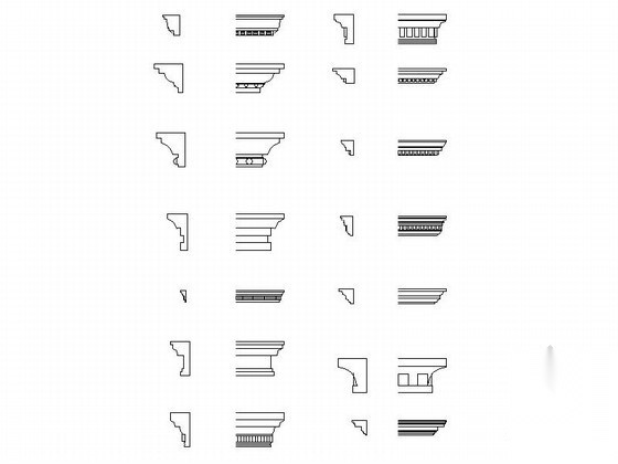 欧式构件檐线成套CAD图块 各式线条