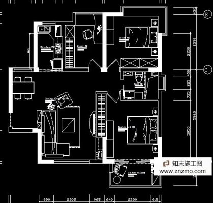 两室一厅施工图 cad2007 平层