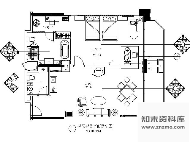 施工图五星级酒店麻雀套房施工图