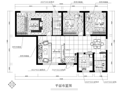 某三居室雅居装修设计工程施工图+效果图 平层