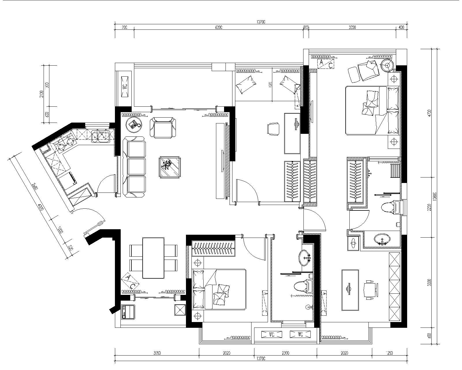 [湖北]欧式新古典4室2厅样板房室内设计CAD施工图（含效果图） 平层