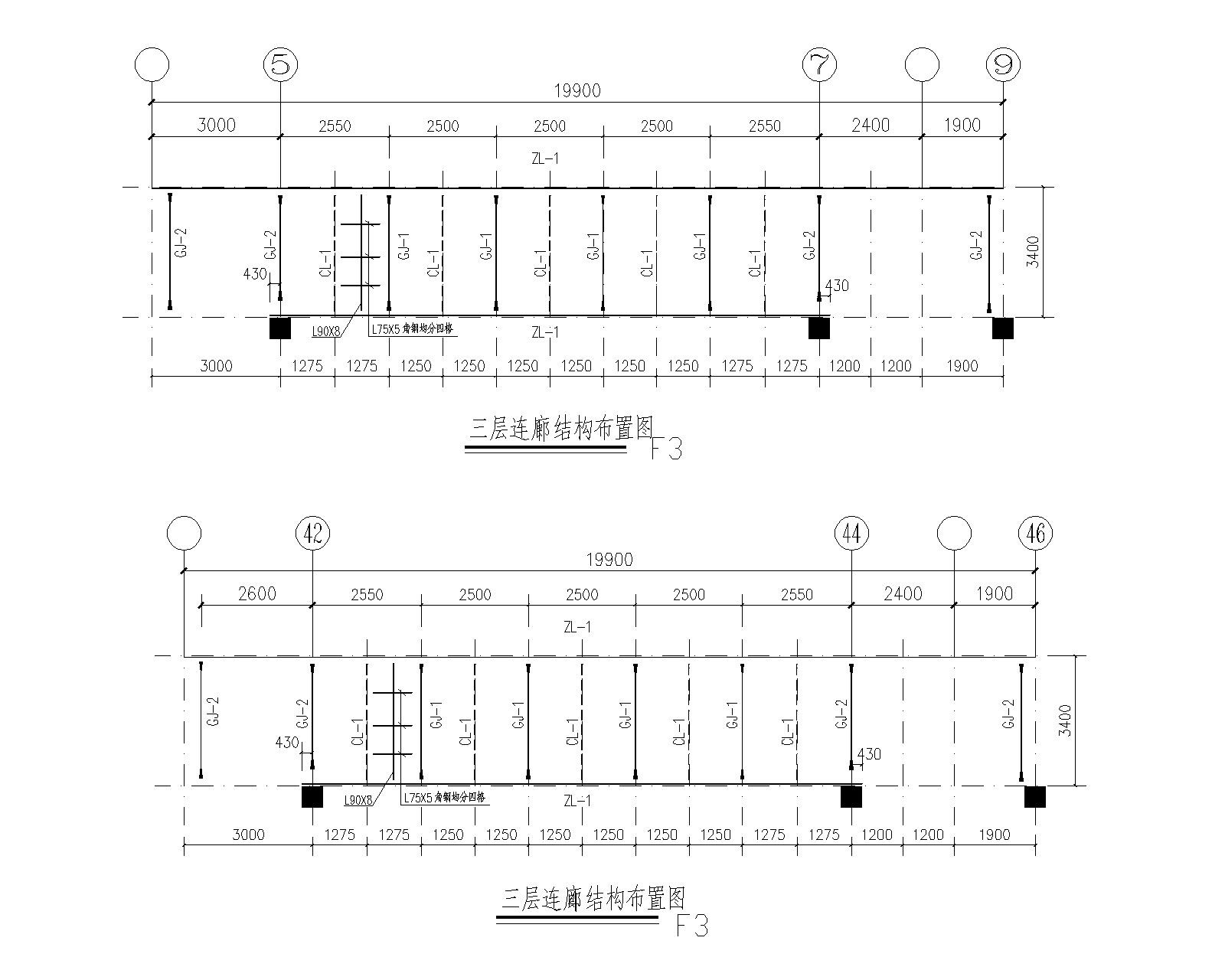 某钢结构连廊含圆环造型结构施工图 节点