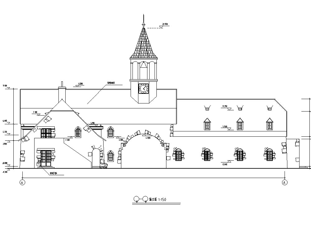 欧式艺术钟楼建筑设计方案施工图CAD
