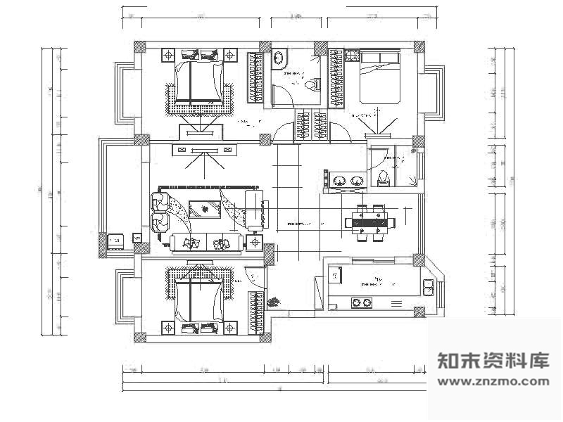 图块/节点现代四室二厅平面图