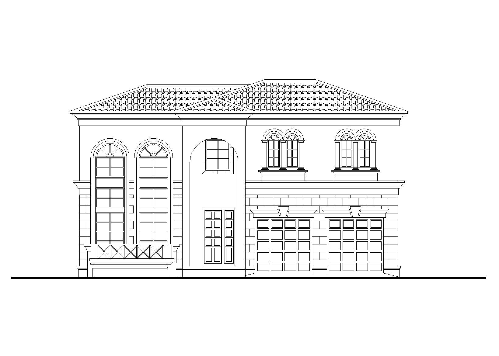 现代二层独栋别墅建筑施工图（CAD）