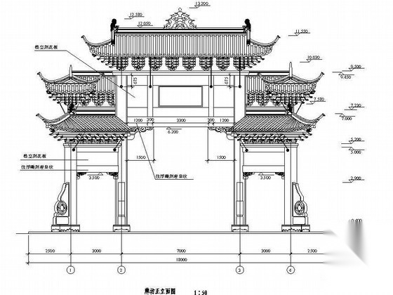 某园林古建牌楼设计施工图 局部景观