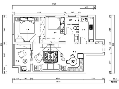 地中海田园风百步亭二居室住宅设计施工图（附效果图） 平层