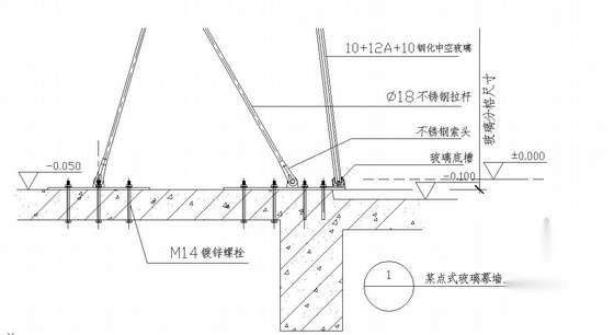 某点支式玻璃幕墙底部纵剖节点图（三） 节点