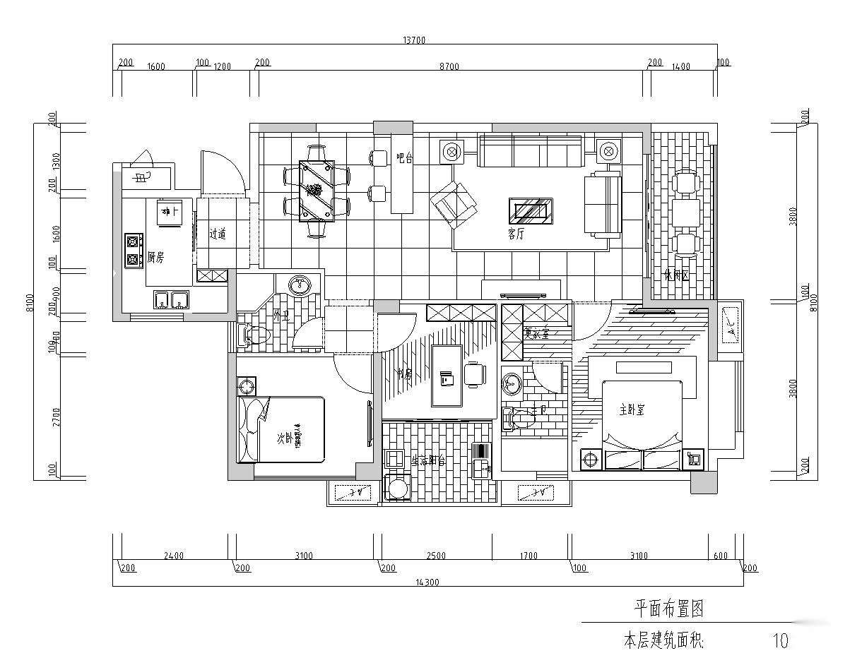 三居室现代样板房室内施工图设计 平层