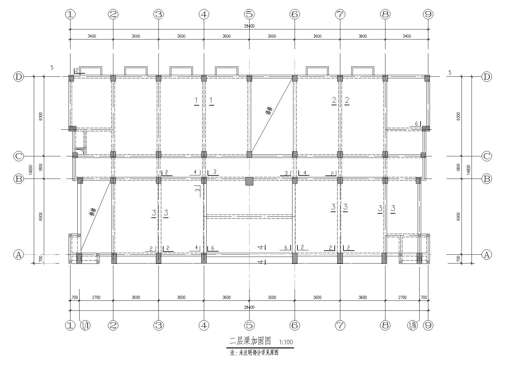 三层框架结构污水处理厂结构加固施工图 抗震加固结构